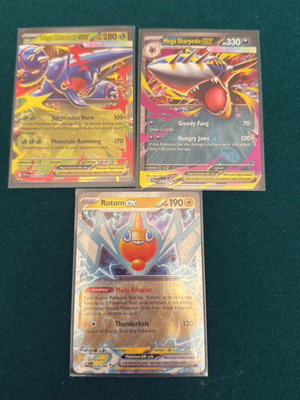 Pokemon Rotom, Mega Heracross and Mega Sharpedo EX cards like new