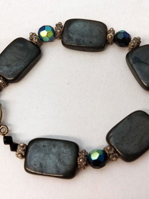 Vintage hematite bracelet with black and blue crystal beads used