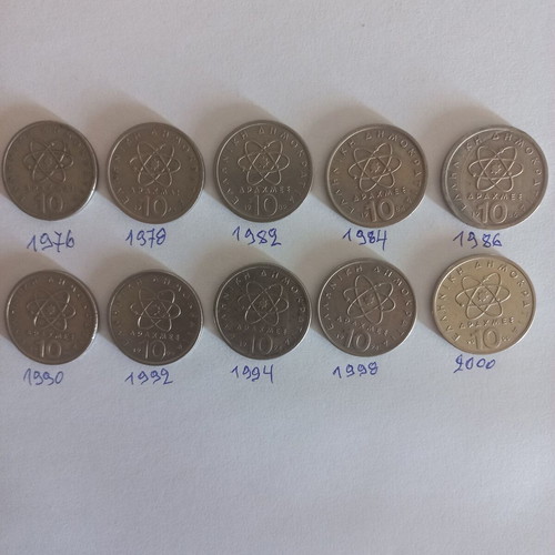10 Drachmae coins like new, all together