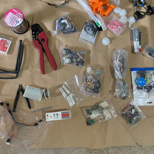 Electronic tools and components used for DIY projects, set