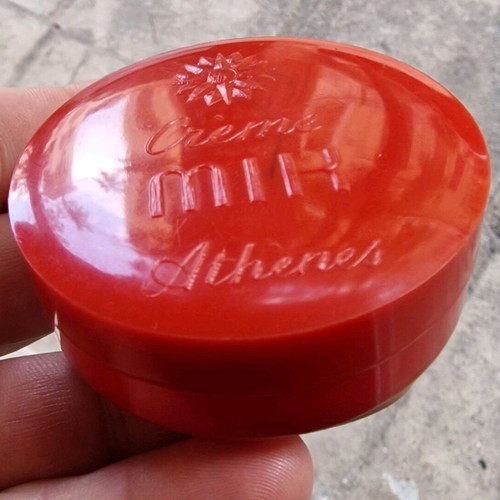 Vintage red Crème MIR container like new, celluloid plastic