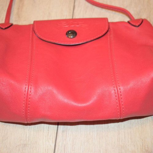 Longchamp Le Pliage leather crossbody bag used, red