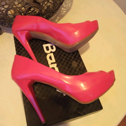 High-heeled shoes used, coral color, size 38