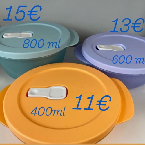 Tupperware CrystalWave set of 3 airtight microwave bowls, 400ml 600ml 800ml