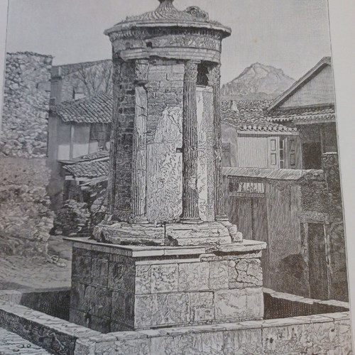 Woodcut 1888 Athens Lysicrates Monument used 18x23cm