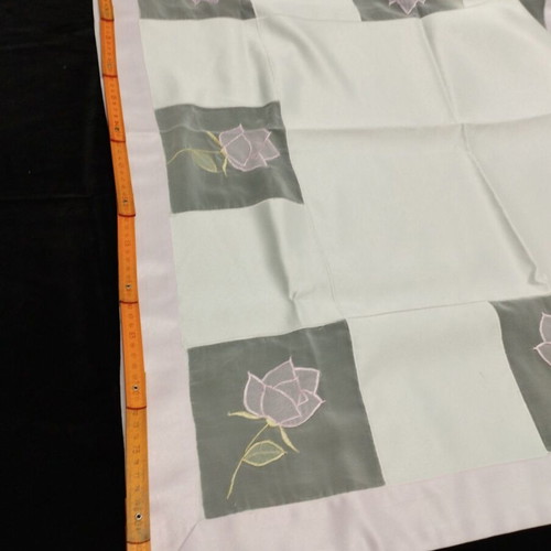 Romantic tablecloth with flowers used
