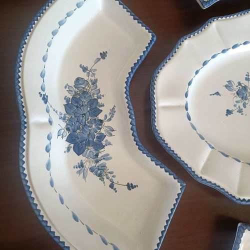 Vintage dinnerware set of 6 pieces white and blue with hand-painted flowers, like new