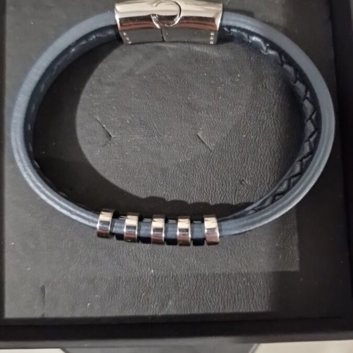 Lotus Style men's bracelet new, stainless steel and blue leather