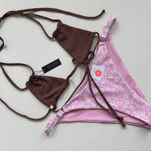 Two-piece bikini set new, pink bottom S, brown top M