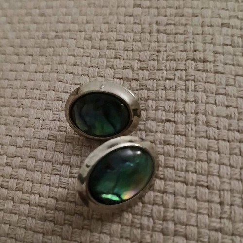 2 pairs of abalone stone effect steel earrings with matching vintage pendant