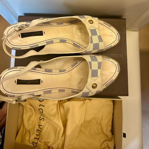 Louis Vuitton wedges used, damier grey-beige pattern, size 40.5
