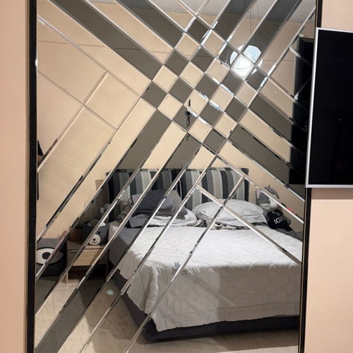 Mirror 155cm x 230cm used with jeweled pieces and black frame