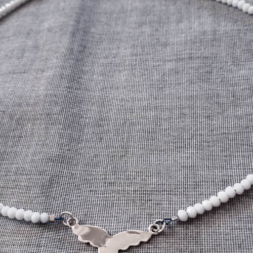 925 Silver Bat Necklace with White Crystals, Handmade