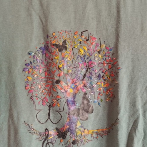 Shein short-sleeve shirt used, blue with colorful print, size M