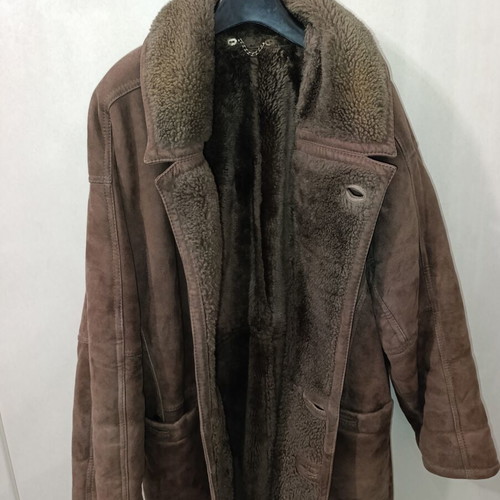 Mouton Sheepskin Shearling Coat used, brown, size L-XL