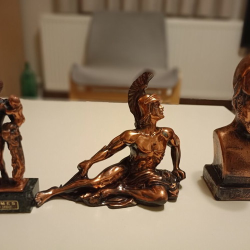Vintage brass statue set of 3 (Pericles, Achilles, Hermes) like new