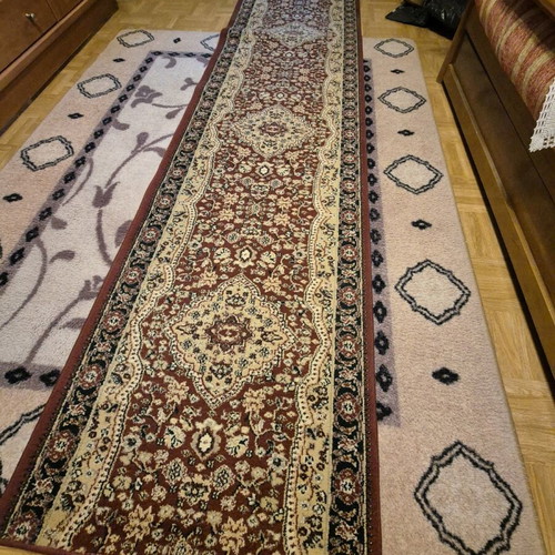 Rug set used, 3 pieces, burgundy with embroidery