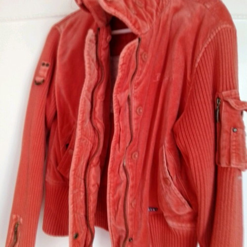 Velour jacket warm youthful medium brick red like new