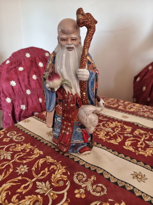 Porcelain Statue Shou Xing god of longevity handpainted