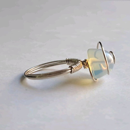 Opalite Ring with Silver Wire Handmade, Like New