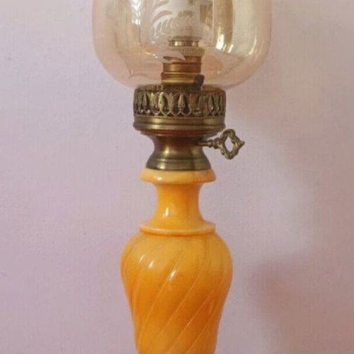 Italian table lamp used, heavy alabaster with crystal shade