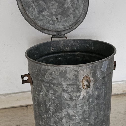 Antique collectible galvanized grain storage bin used
