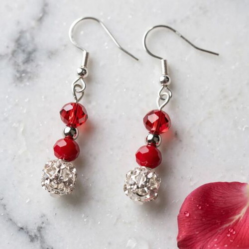 Handmade crystal beaded red and silver elegant jewelry set