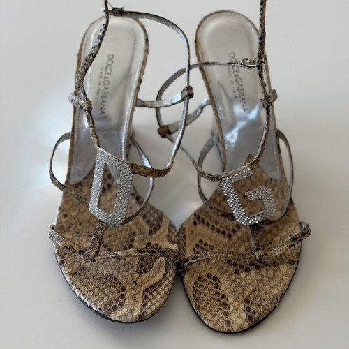 Dolce & Gabbana Snakeskin Wedge Sandals DG Crystal used, size 39.5