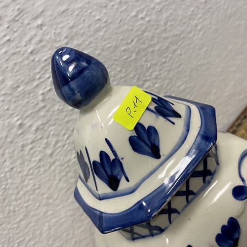 Delft Dutch porcelain urn used, hand-painted with cobalt colors