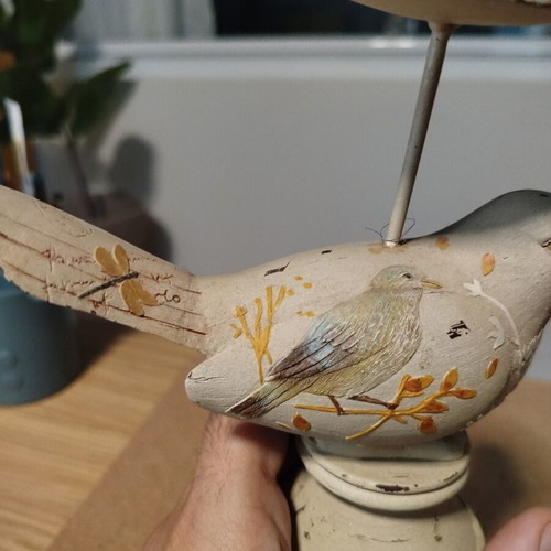 Bird Candle Holder used, wood and iron
