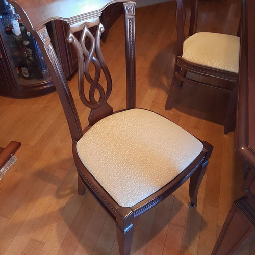 Walnut dining set with 6 chairs, extendable table