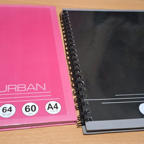 Spiral notebooks used, hard cover, 2 pieces, black and pink