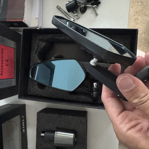 Handlebar weight set, mirrors and mirror caps for motorcycle