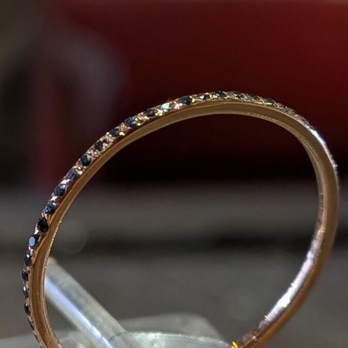 18K Rose Gold Ring with 57 Black Natural Diamonds, Size 58