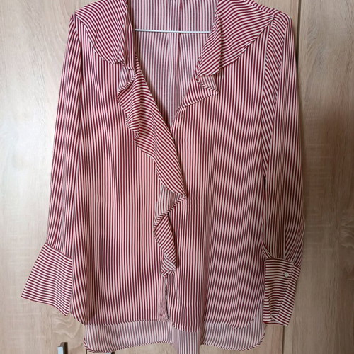Zara red striped blouse with ruffle like new