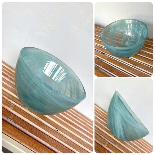 Handmade glass bowl fruit bowl new with white artistic veins