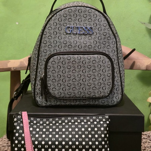 Guess women's backpack like new with gift pouch, black and gray