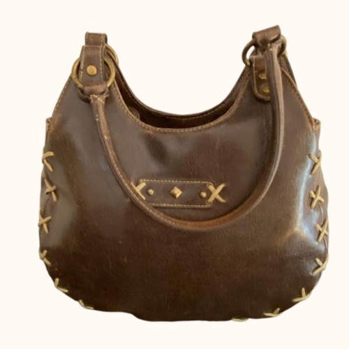 Vintage leather shoulder bag hobo like new, brown with handmade details