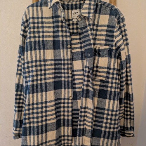 Zara shirt used, size L, white and blue