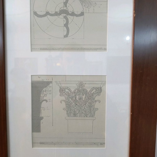 Engraving architectural drawings panels like new, dimensions 90x40cm
