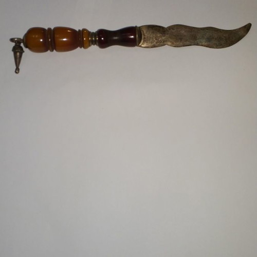 Silver vintage letter opener 950 used with genuine amber