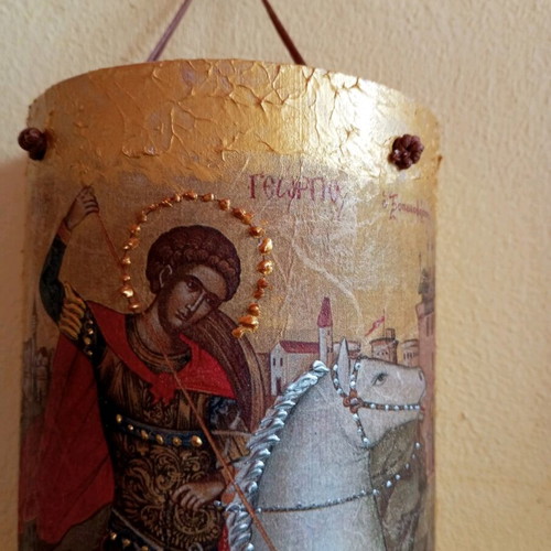 Saint George Handmade Decoupage Picture on Tile, New