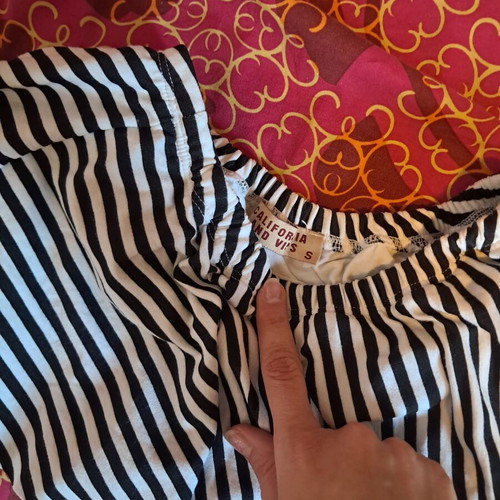 Vips strapless women's top like new, striped black and white with ruffles