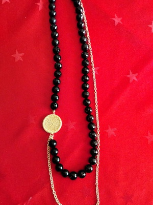 Oxette silver necklace like new with black onyx and gold plating