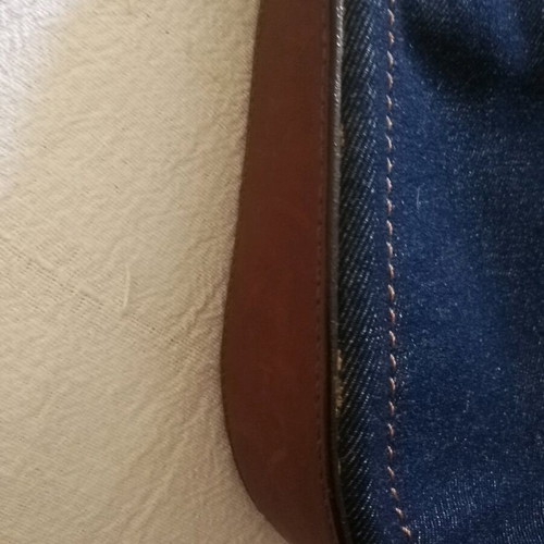 Kalogirou denim and tan leather shoulder bag like new