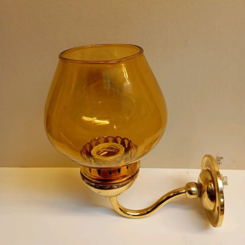Vintage Amber Lamp Glass Shade handmade, like new