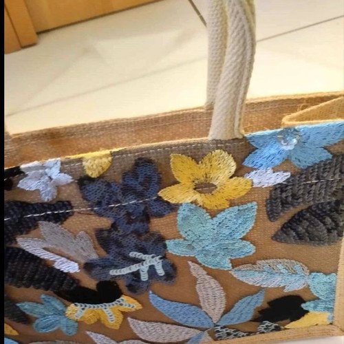 Floral Summer Straw Bag with Embroidered Flowers and Sequins