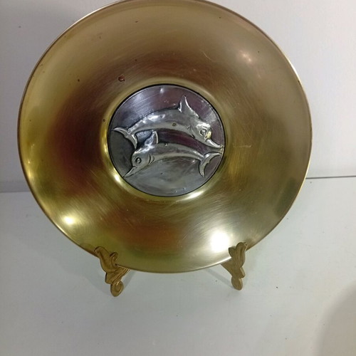 Ilias Lalaounis collectible plate with dolphins, silver 925 & brass