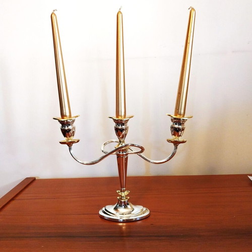 Candlestick 3-Holder like new with 3 gold candles gift