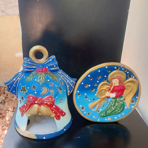 Ceramic Christmas candleholders used, set of 2